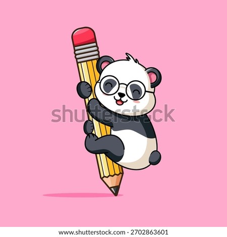 Cute Panda with Glasses Holding a Giant Pencil Vector Illustration Cartoon Design
