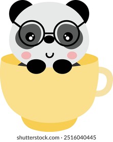 Cute panda with glasses inside a cup