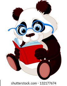 Cute Panda with glasses reading  a book.