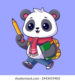 Cute panda goes to school