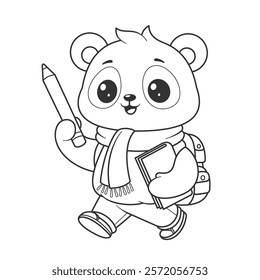 Cute panda goes to school for coloring