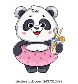 Cute panda going to the beach