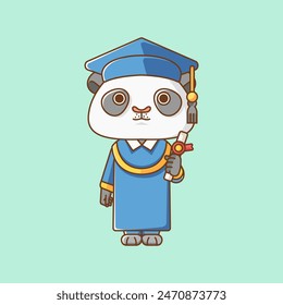 Cute panda graduation animal kawaii chibi character mascot illustration outline style design set