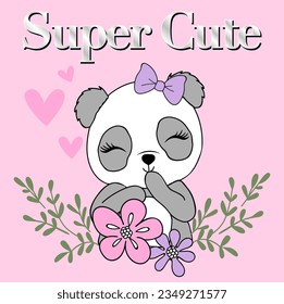 cute panda graphic with flowers