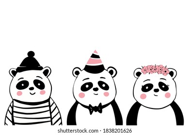 Cute panda graphic hand drawn illustration