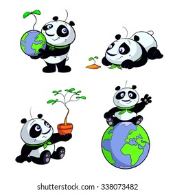 cute panda green eco earth set