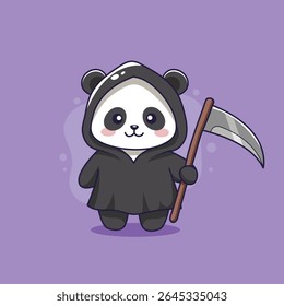 Cute Panda Grim Reaper Halloween Illustration