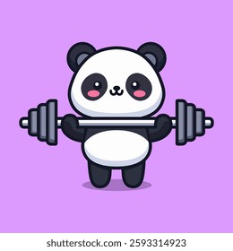 cute panda gym fitness cartoon character flat color vector illustration template design