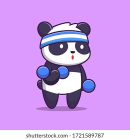 Cute Panda Gym Vector Icon Illustration. Animal Sport Icon Concept Isolated Premium Vector. Flat Cartoon Style 