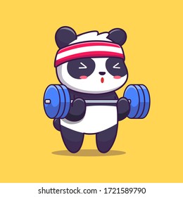 Cute Panda Gym Vector Icon Illustration. Animal Sport Icon Concept Isolated Premium Vector. Flat Cartoon Style 