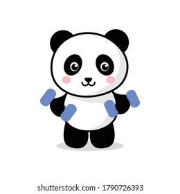 Cute Panda Gym Vector Icon Illustration. Animal Sport Icon Concept Isolated Premium Vector. Flat Cartoon Style