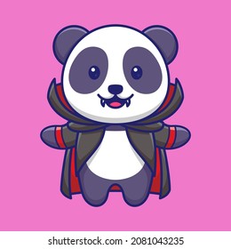 Cute Panda in Halloween Costume Cartoon Vector Icon Illustration. Animal Holiday Icon Concept Isolated Premium Vector. Flat Cartoon Style