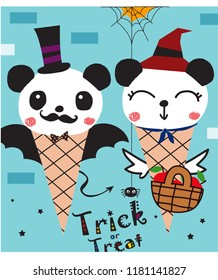 cute panda halloween vector set