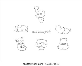 cute panda hand drawn icon vector set line art, Doodle Cartoon Animals in black and white style, Perfect for invitations,greeting cards, prints, posters