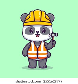 Cute Panda Handyman Holding Hammer Cartoon Vector Icon 
Illustration. Animal Profession Icon Concept Isolated Premium 
Vector. Flat Cartoon Style