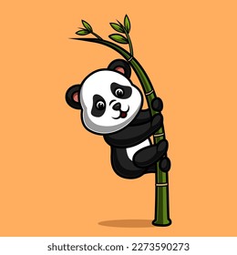 Cute  panda hanging on the bamboo. Vector illustration