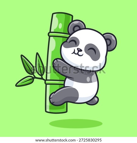Cute Panda Hanging On Bamboo Cartoon Vector Icon Illustration. Animal Nature Icon Concept Isolated Premium Vector. Flat Cartoon Style