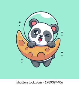 Cute panda hanging on the moon cartoon