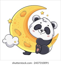 Cute panda hanging on the Moon