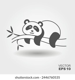 Cute panda hanging on a tree. Simple flat icon with shadow. Vector Illustration