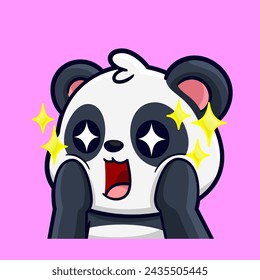 cute panda happy amazed emotes  sticker cartoon vector illustration