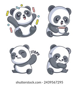 Cute panda happy cartoon style set