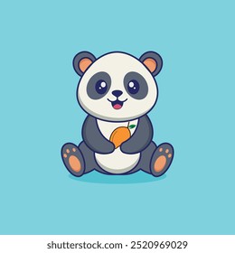 Panda lindo feliz y sosteniendo la ilustración del icono del Vector de dibujos animados de mango.