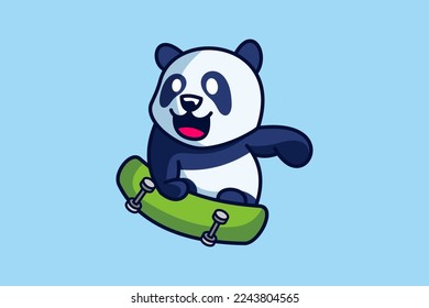 cute panda happy playing skateboard