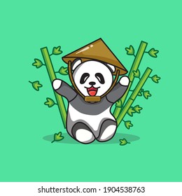 Cute Panda happy playing Vector Icon Illustration. Flat Cartoon Style Suitable for Website, Banner, Sticker, Background. 