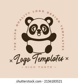 cute panda with happy smiling style logo template Vector. Premium Isolated Vector Panda Icon Concept. Flat Cartoon Style
