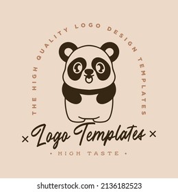 cute panda with happy style logo template Vector. Premium Isolated Vector Panda Icon Concept. Flat Cartoon Style