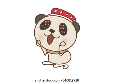 Cute Panda Happy. Vector illustration. Isolated on white background.