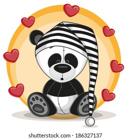 Cute panda in hat with hearts