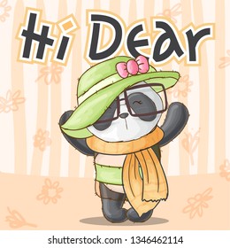 Cute panda with a hat and scarf - Vector