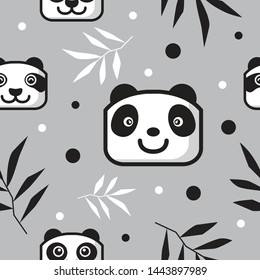 cute panda head cartoon pattern with bamboo leaf