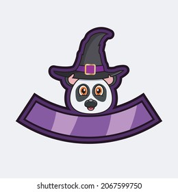 Cute Panda Head Character. For Logo, Icon, badge, emblem and label with Witch Hat. Vector And Illustration.