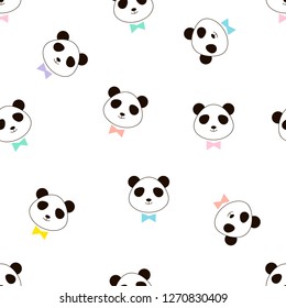 Cute panda head with colourful tie bow seamless vector pattern, print for kids and nursery fabric, t-shirt, pajamas and more