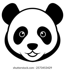 A cute panda head face silhouette on white background