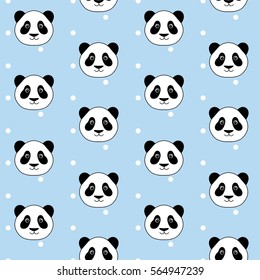 cute panda head on white dots blue background seamless pattern vector