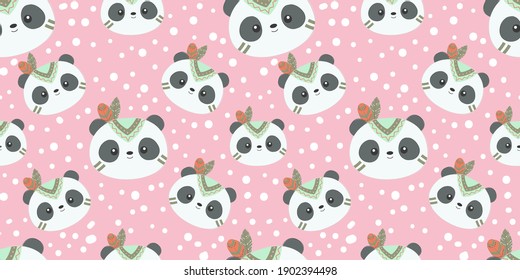 cute panda head in seamless pattern for decoration, kids wallpaper.