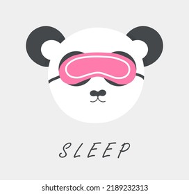Cute panda head with sleep mask. Vector flat illustration isolated on white background.