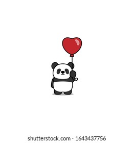 Cute panda with heart balloon cartoon icon, vector illustration