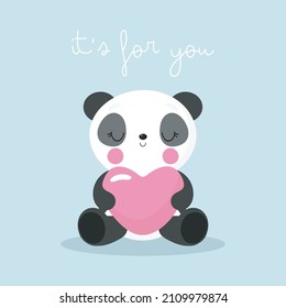 Cute Panda with heart in cartoon style. Vector illustration. For kids stuff, card, posters, banners, children books, printing on the pack, printing on clothes, fabric, wallpaper, textile or dishes.