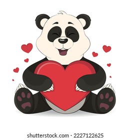 Cute panda with a heart. Festive panda for Valentine's Day. Bear in love in flat cartoon style.