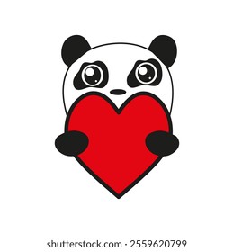 Cute panda, heart in its paws, panda with a heart
