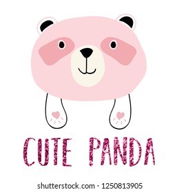 cute panda heart pink glitter text tee baby girl illustration art vector 