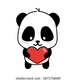 Cute panda with heart valentines animal character