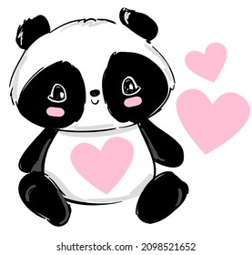 Cute panda with a heart. Vector illustration. Children print on t-shirt.  