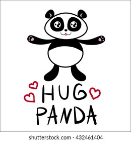 Cute panda with hearts wants hug you on white background vector