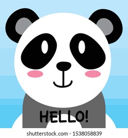 Cute Panda Hello design with Blue background, good for icon, mascot, card, banner, poster, print and other uses.